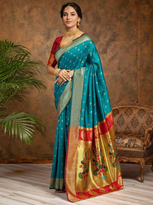 Rajwada Sky Blue  Silk Woven Saree For Women