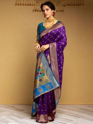 Rajwada Purple Silk Woven Saree For Women