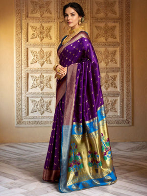 Rajwada Purple Silk Woven Saree For Women