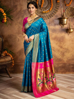 Rajwada Sky Blue Silk Woven Saree For Women