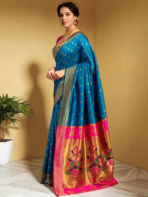 Rajwada Sky Blue Silk Woven Saree For Women