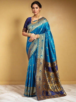 Rajwada Sky Blue Silk Woven Saree For Women