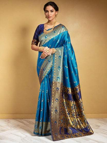 Rajwada Sky Blue Silk Woven Saree For Women