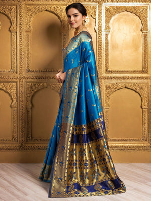 Rajwada Sky Blue Silk Woven Saree For Women