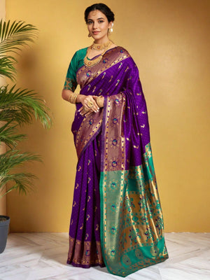 Rajwada Purple Silk Woven Saree For Women