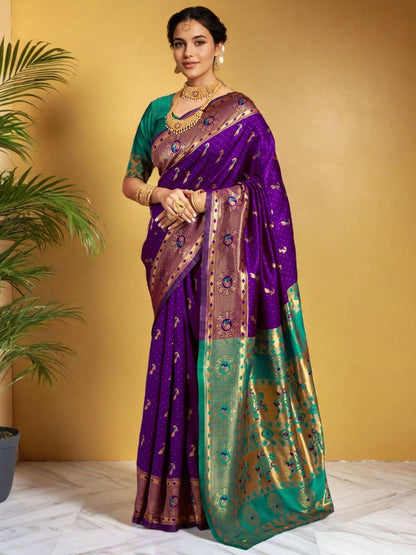 Rajwada Purple Silk Woven Saree For Women