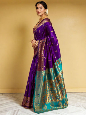 Rajwada Purple Silk Woven Saree For Women