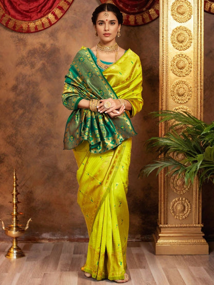 Rajwada Lime Green Silk Woven Saree For Women