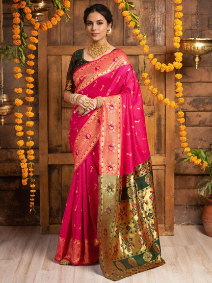 Rajwada Magenta Silk Woven Saree For Women