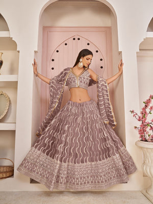 Rajwada Mauve Pink Net Embroidered Semi Stitched Lehenga For Women