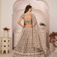 Rajwada Dark Beige Net Embroidered Semi Stitched Lehenga For Women
