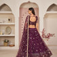 Rajwada Wine Net Embroidered Semi Stitched Lehenga For Women