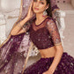 Rajwada Wine Net Embroidered Semi Stitched Lehenga For Women