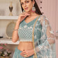 Rajwada Pastel Blue Net Embroidered Semi Stitched Lehenga For Women