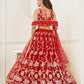 Rajwada Red Net Embroidered Semi Stitched Lehenga For Women