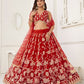 Rajwada Red Net Embroidered Semi Stitched Lehenga For Women