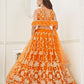Rajwada Orange Net Embroidered Semi Stitched Lehenga For Women