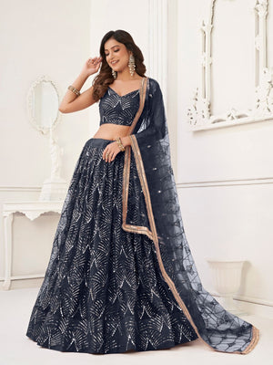 Rajwada Black Net Embroidered Semi Stitched Lehenga For Women