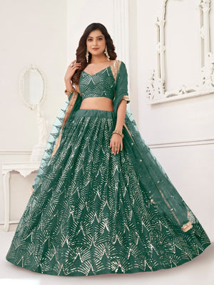Rajwada Green Net Embroidered Semi Stitched Lehenga For Women