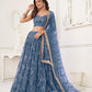 Rajwada Blue Net Embroidered Semi Stitched Lehenga For Women