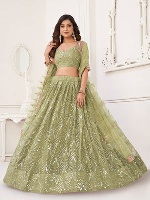 Rajwada Pista Net Embroidered Semi Stitched Lehenga For Women