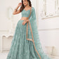 Rajwada Sky Blue Net Embroidered Semi Stitched Lehenga For Women