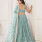 Rajwada Sky Blue Net Embroidered Semi Stitched Lehenga For Women