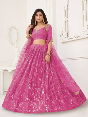 Rajwada Pink Net Embroidered Semi Stitched Lehenga For Women