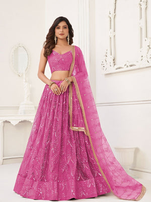 Rajwada Pink Net Embroidered Semi Stitched Lehenga For Women