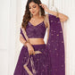 Rajwada Wine Net Embroidered Semi Stitched Lehenga For Women