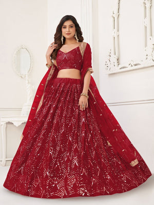 Rajwada Maroon Net Embroidered Semi Stitched Lehenga For Women