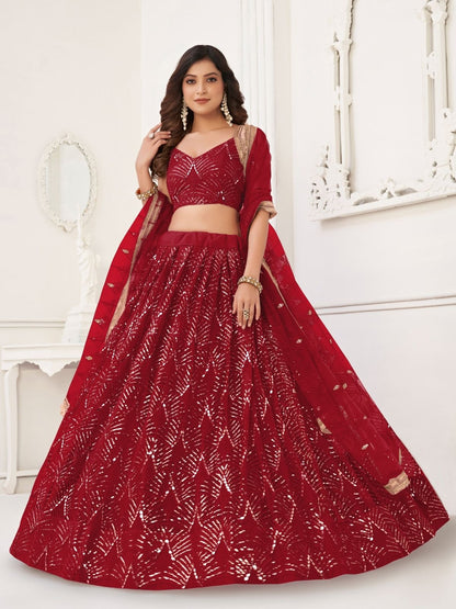 Rajwada Maroon Net Embroidered Semi Stitched Lehenga For Women