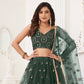 Rajwada Dark Green Net Embroidered Semi Stitched Lehenga For Women