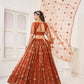 Rajwada Rust Net Embroidered Semi Stitched Lehenga For Women
