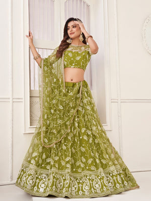Rajwada Pista Net Embroidered Semi Stitched Lehenga For Women