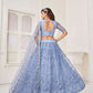 Rajwada Pastel Blue Net Embroidered Semi Stitched Lehenga For Women