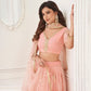 Rajwada Peach Net Embroidered Semi Stitched Lehenga For Women