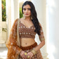 Rajwada Brown Net Embroidered Semi Stitched Lehenga For Women
