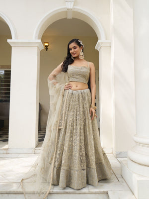 Rajwada Ivory Net Embroidered Semi Stitched Lehenga For Women