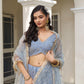 Rajwada Pastel Blue Net Embroidered Semi Stitched Lehenga For Women
