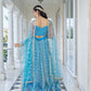 Rajwada Sky Blue Net Embroidered Semi Stitched Lehenga For Women