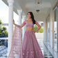 Rajwada Dusty Pink Net Embroidered Semi Stitched Lehenga For Women
