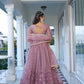 Rajwada Dusty Pink Net Embroidered Semi Stitched Lehenga For Women