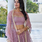 Rajwada Dusty Pink Net Embroidered Semi Stitched Lehenga For Women