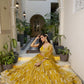 Rajwada Mustard Net Embroidered Semi Stitched Lehenga For Women