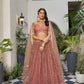 Rajwada Dusty Rose Pink Net Embroidered Semi Stitched Lehenga For Women
