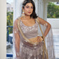 Rajwada Dark Beige Net Embroidered Semi Stitched Lehenga For Women