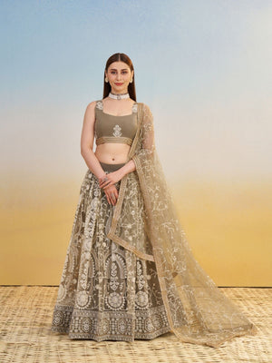 Rajwada Ivory Net Embroidered Semi Stitched Lehenga For Women