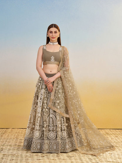 Rajwada Ivory Net Embroidered Semi Stitched Lehenga For Women