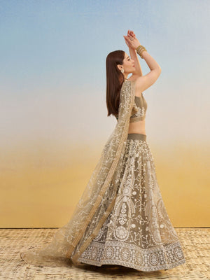 Rajwada Ivory Net Embroidered Semi Stitched Lehenga For Women